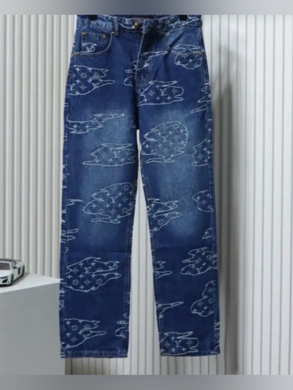 32x34 Men’s LV Blue Monogram-Print Men’s Jeans